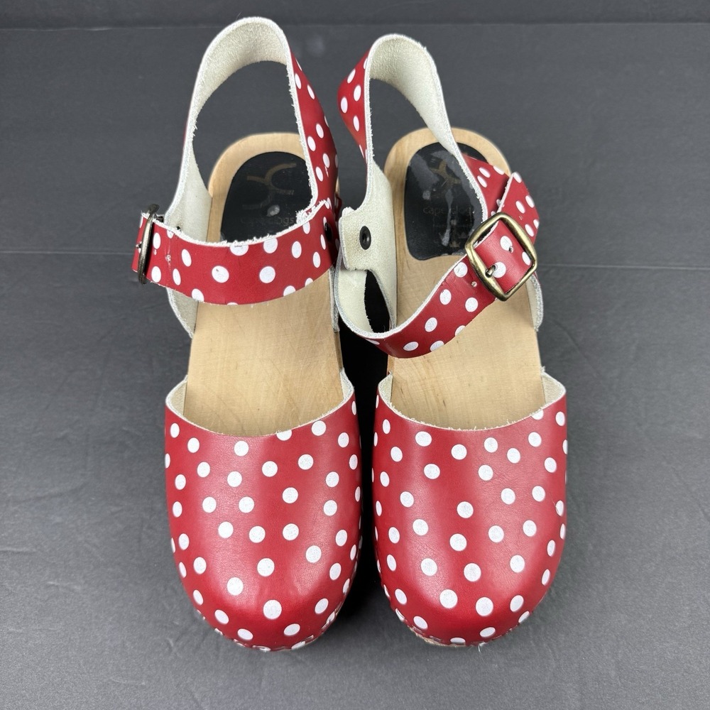 Cape Clogs Clogs 36 Red White Polka Dot Leather Wood Rockabilly Pin Up Sweden